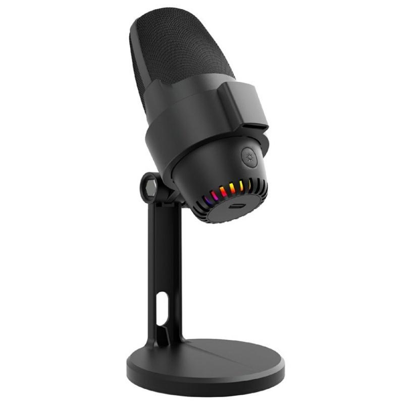 Microphone USB &agrave; R&eacute;duction de Bruit Avec Lumi&egrave;re RGB et Base M&eacute;tallique Stable Pour PC et Enregistrement